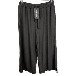 Dibaolong Womens Ladies Black Wide Leg Pull On Casual Capri Pants Sz Large NEW